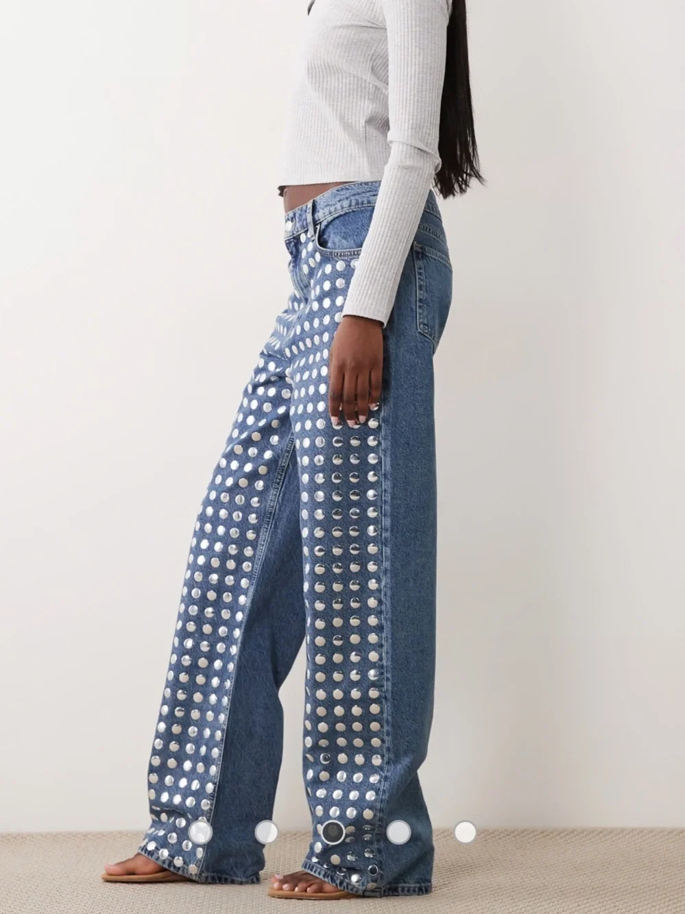 Mango Silver Studded Blue Denim Jeans for Women